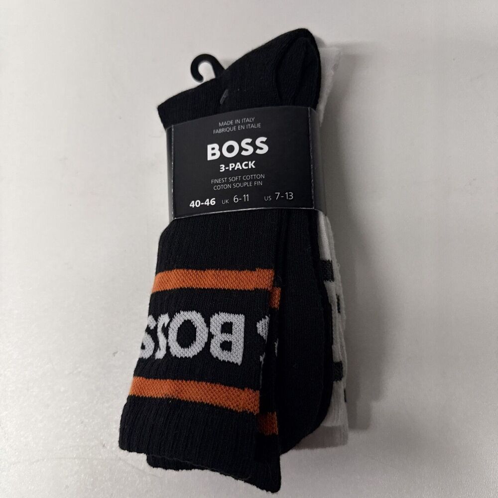 NEW HUGO BOSS Three-pack of short socks with stripes and logo Made in Italy.